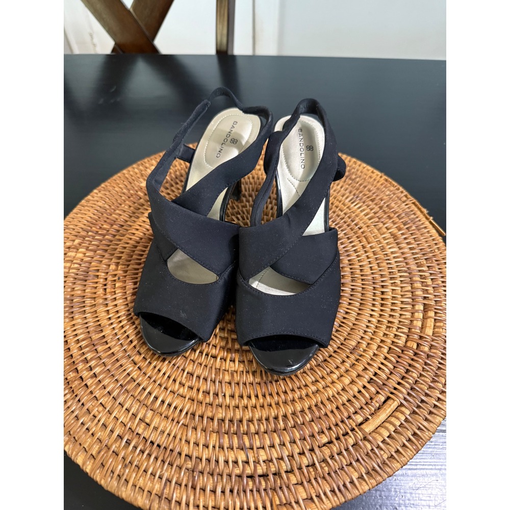 Bandolino Black Fabric Peep Toe Slingback Crisscross Strap Heels Sandals 3" Heel